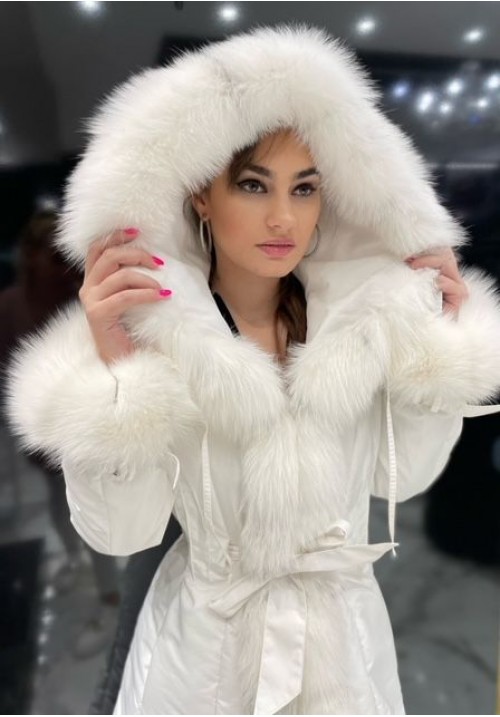 Dámsky textilný kabát s kožušinou  Ankara white